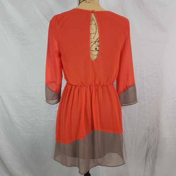 ARK & CO. Size Small Orange Brown Chiffon Colorblock Blouson Dress Anthropologie - Picture 9 of 12